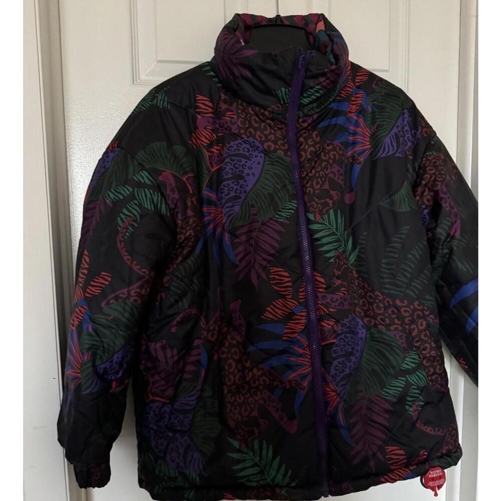 Farm Rio Women's XS Red Abstract Patches Reversible Full Zip Puffer Jacket NEW - Picture 13 of 16